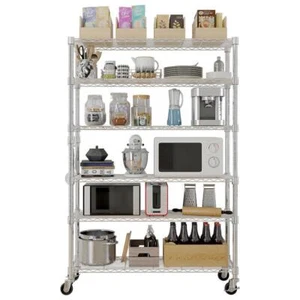 Adjustable Storage Shelves 6 Tier Wire Shelving Unit Garage Rack with Wheel - Picture 1 of 13