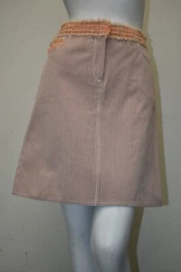 NEW TAG Chanel Red White Stripe DENIM Orange TWEED Jeans Skirt Cotton CC Logo 38 - Picture 1 of 12