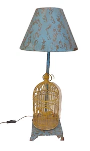 Metal Lamp & Shade - Wrought Metal Birdcage - Country Blue & Yellow - Picture 1 of 7