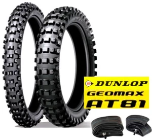 DUNLOP AT81 GEOMAX 80/100-21 & 110/90-19 MEDIUM TIRE SET +TUBES SUZUKI 450 250 - Picture 1 of 3