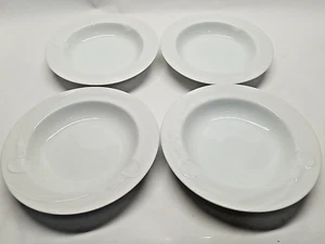 Mikasa Classic Flair White Embossed Calla Lilies Large Rim Soup Bowls Set of 4 - Picture 1 of 5