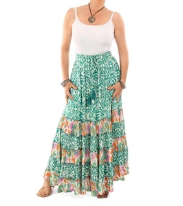 Neu Boho grün und elfenbein Paisley Print Stufen langer Maxirock - komplett gefüttert - Bild 1 von 7