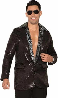 Blazer Disco Lentejuelas Negro Años 70 Baile Fiebre Elegante Vestido Animador XL Hombre Adulto Foto 1 de 4