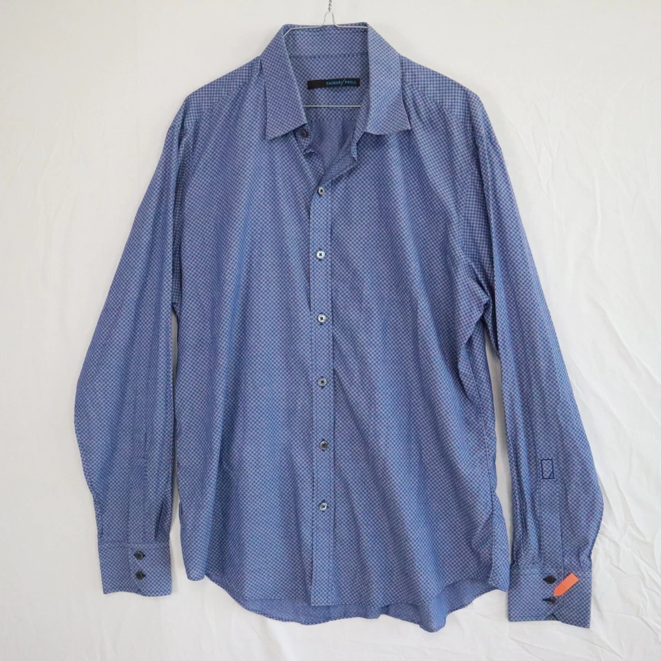 Camisa Zachary Prell Para Hombre Grande Informal Abotonada Azul Lunares Manga Larga Foto 1 de 4