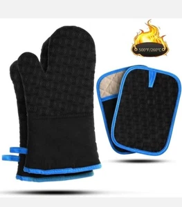 HÜBSCH SEE Ofenhandschuhe und Topflappen 4er Set Hitzebeständig 500 Grad, 2... - Bild 1 von 7