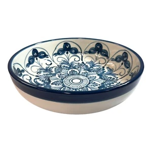 Handpainted Spanish Ceramic Serving 10" Bowl White Blue Floral Design By Pedraza - Picture 1 of 6