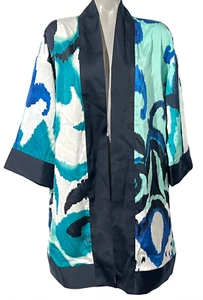 NEU CHICO'S ACHAT BLAU WEISS TRAVELLERS SCROLL PRINT KIMONO TOP JACKE GR. S/M - Bild 1 von 7