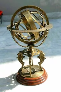 Brass Armillary Sphere Large Engraved 18 Inches Lion World Globe Sundial Gift - Picture 1 of 6
