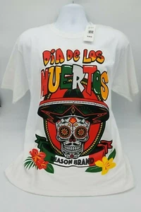 Reason Marke Dia de los Muertos weißes T-Shirt Herren Größe Medium/Large neu mit Etikett - Bild 1 von 6