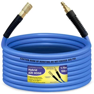 Air Compressor Hose 1/4 in X 50 Ft, 300 PSI Heavy Duty Hybrid Air Hose with Quic - Picture 1 of 6