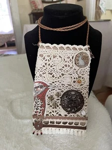 Handmade Phone Pouch 6.5 H - 4 W Crochet Beads Rhinestones Boho Style - Picture 1 of 6