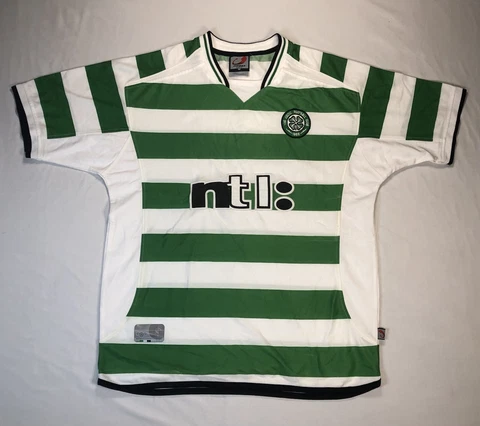 Vintage Size Medium M Celtic Football Club Jersey NTL Green White Stripes Megga Cover