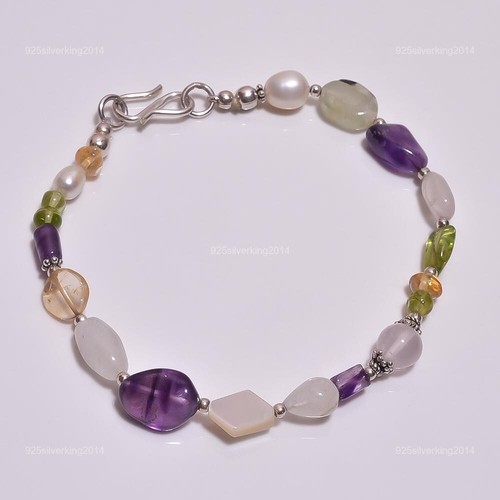 VALENTINO Regalo compleanno per lei bracciale perle pietra arcobaleno bianco naturale argento 925