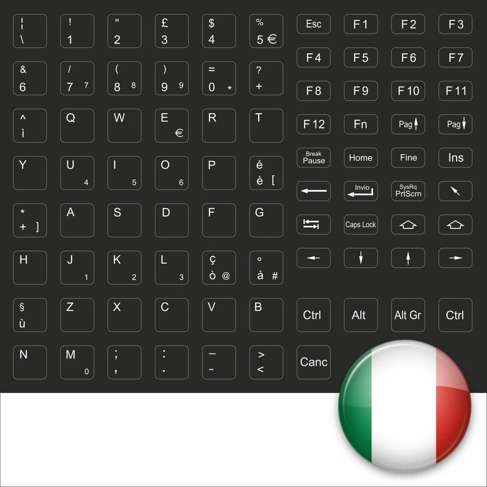 Black Key Stick Keystick Italy Italian Keyboard Stickers Italian Black New - Image 1 of 1