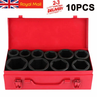 10PC 3/4" DRIVE DEEP IMPACT Socket Set 22-50mm HGV Long Reach Impact Socket UK - Image 1 of 4