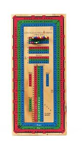 Continuous Triple Track Wood cribbage board with score keeper & markers