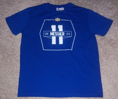 AUTHENTIC Blue MARK MESSIER Molson Canadian Beer SHIRT M  1979 Oilers Rangers Cover