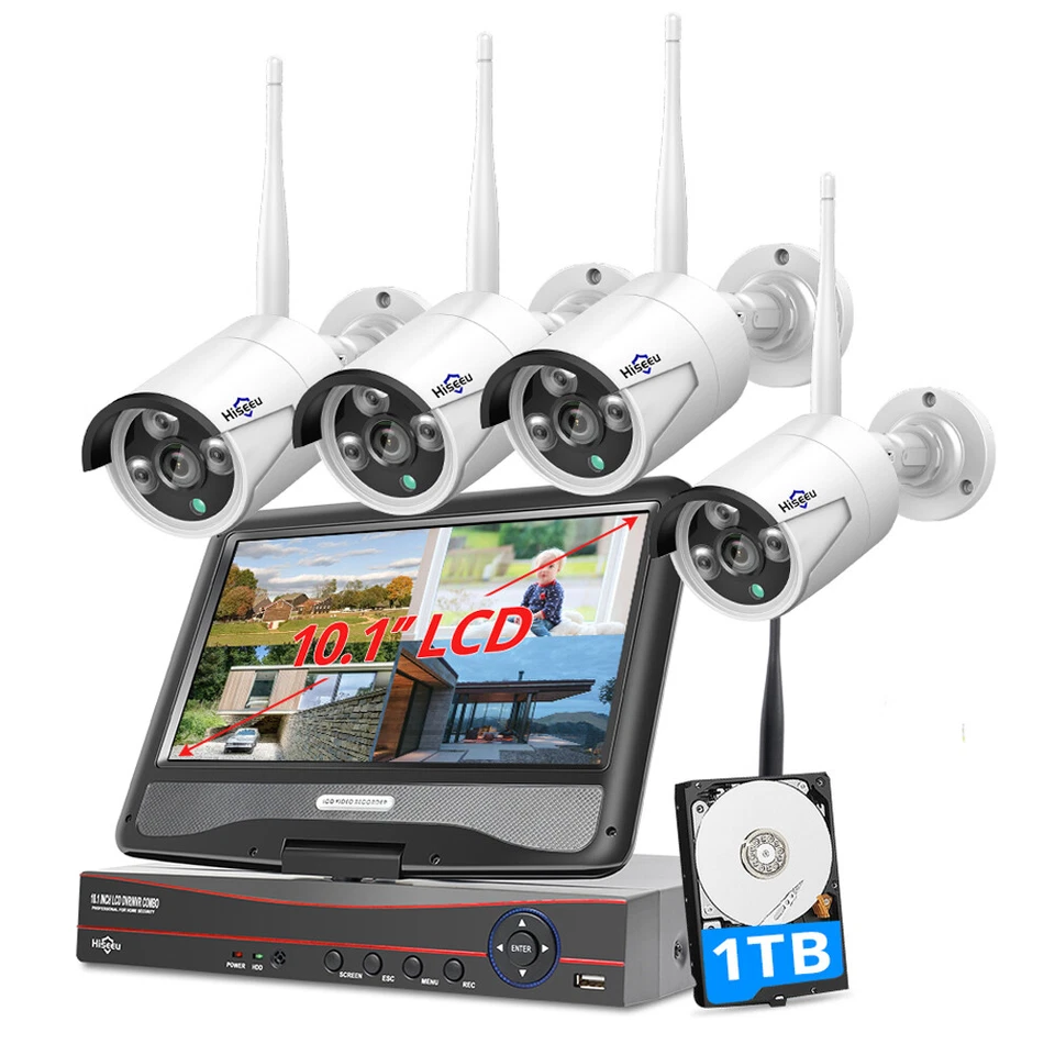Hiseeu 10CH NVR 10''LCD 5MP Wifi CCTV Security Camera System Outdoor Home Kit - Image 1 of 4