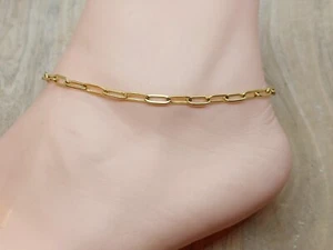 Stainless Steel 18k Gold Plated Paperclip / Cable Chain Anklet (various sizes) - Picture 1 of 5