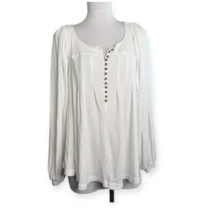 Free People Devin Ribbed Knit Pleated Henley White Button Front Top Medium - Picture 1 of 4