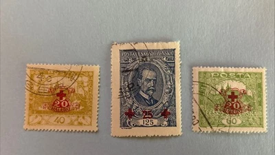 Checoslovaquia 1920 Cruz Roja Semi Postal, B130-B132 Mi 196-198 Usado Foto 1 de 2