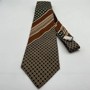 Yves Saint Laurent 100% Silk Neck Tie Geometric Design Brown Dark Green 57” - Picture 1 of 10