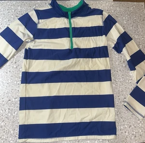Boden 152 cm blau weiß gestreift grüner Rand UPF 40+ Gr. 11-12Y Rash Guard Badeshirt - Bild 1 von 11