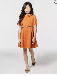 Janie & Jack Quilted Puff Sleeve Jacquard Dress 6 Orange  - Picture 1 of 8