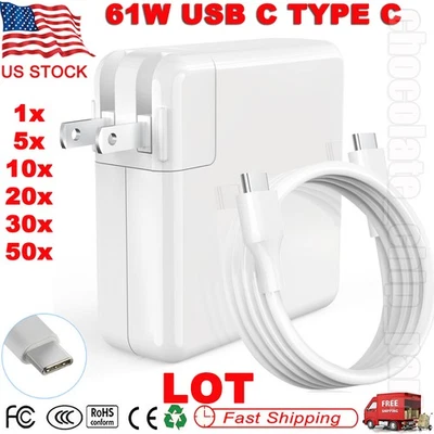 LOT A1718 61W USB-C Type Adapter For Apple MacBook Pro 13 15 16 2018-2020 Air 13 - Image 1 of 4