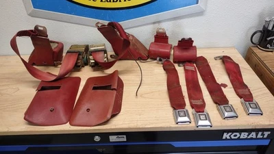 1973-1977 CHEVELLE A BODY SEAT BELT SET OF 10 RED GOOD SHAPE MONTE CARLO MALIBU - Image 1 of 4