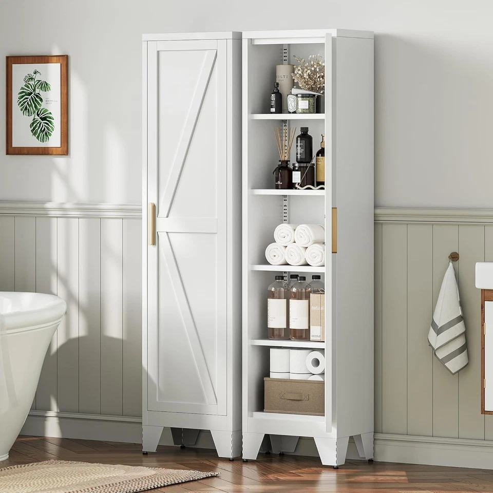 Gabinete de almacenamiento estrecho de acero metálico de 67" con 4 estantes ajustables y puertas de granero Foto 1 de 1