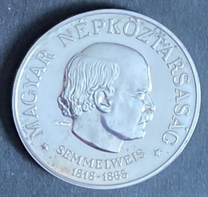 HUNGARY 1968 SILVER 100 FORINT  150 YEAR ANNIVERSARY IGNZAS SEMMELWEIS BIRTH - Picture 1 of 2
