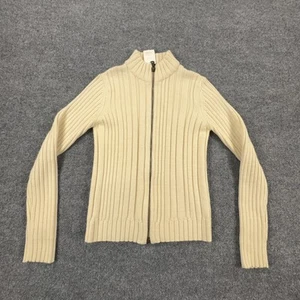 Dolce & Gabbana D&G Sweater Womens Medium Cream Ribbed Wool Full Zip Italy Knit - Picture 1 of 11