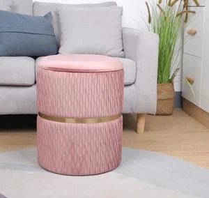 New Pink Suede Round Storage Cute Ottoman Removable Lid Footstool Soft Ass - Picture 1 of 4