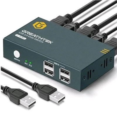 Greathtek HDMI KVM Switch  2 Port  2-in  1-out Ultra HD 4K@60Hz inkl. Kabel - Bild 1 von 4