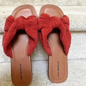 Lucky Brand Women's Brittani Terrycloth Slide Sandal Flat -Orange Size 9 1/2 - Picture 1 of 14