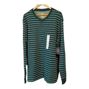 St. John's Bay Mens Henley long Sleeve Striped Green XXL Tag-less New - Picture 1 of 9
