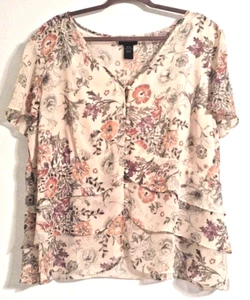 Lane Bryant Damen Bluse beige Blumen Boho fließende Rüschen Größe 26/28 - Bild 1 von 7