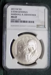 2013-W 5-Star Generals SILVER Dollar. NGC MS-69. - Picture 1 of 2