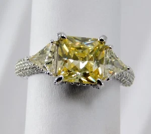 Natural 20.70CT Combodian Amarillo Circonita 925 Plata de Ley Anillo de Cóctel - Imagen 1 de 20
