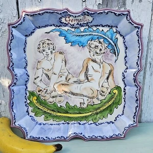 Vintage Wiener italienischer handbemalter Sternzeichen Gemelli männliche Nymphen Teller #549/729 - Bild 1 von 6