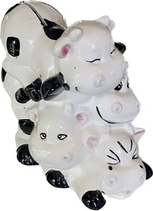 4 Cow Stacked High VTG Ceramic Black & White Coin Bank 8" Tall, Cow Collectable - Picture 1 of 10