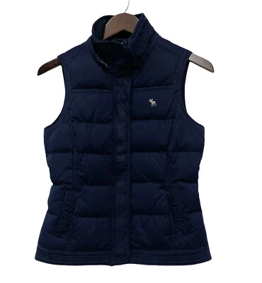 Abercrombie & Fitch Women's Sz S Navy Blue Quilted Down Snap Zipper Vest Jacket - Image 1 of 4