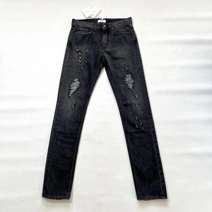 $650 Italy PORT 1961 Men's Black Distressed Torn Patch Denim Jeans 29-W X 32-L - Picture 1 of 13