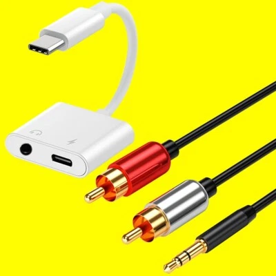 USB-C Male to Type-C & 3.5mm Audio Adapter to 2-Male RCA Cable for OnePlus 9 Pro - Image 1 of 4