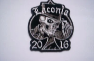 Aus  USA   Bike Week Patch Laconia 2016c skull with  hat ca  8x6 cm - Picture 1 of 1