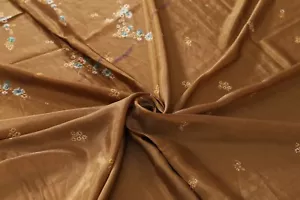 Vintage Silk Saree Decor Craft Brown Floral Printed Sari Dressmaking Fabric 5 YD - Picture 1 of 3