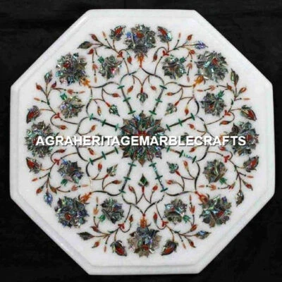 12'' Marble Top Coffee Table Pietradure Pauashell Inlay Art Outdoor Decor H3107 - Image 1 of 4