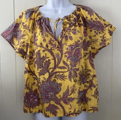 J. Top de popelina de algodón con cuello atado de colección Crew en amarillo cachemir floral talla pequeña Foto 1 de 4