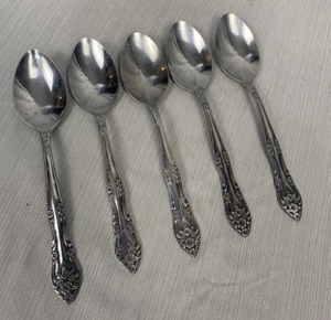 Rogers Stainless Steel Floral Pattern Spoons, Made In Korea, 5 Spoons Spoon - Picture 1 of 3